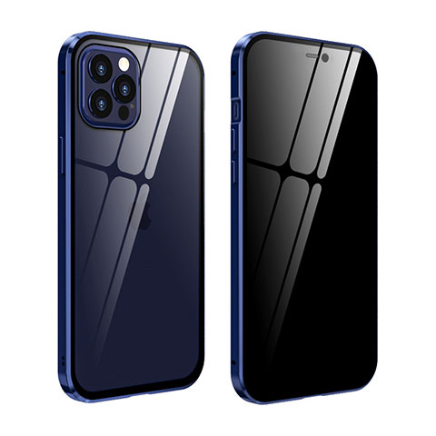 Custodia Lusso Alluminio Laterale Specchio 360 Gradi Cover T05 per Apple iPhone 12 Pro Max Blu Notte