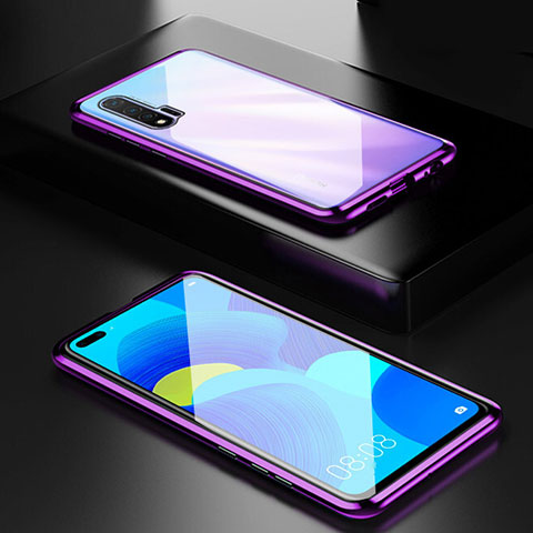 Custodia Lusso Alluminio Laterale Specchio 360 Gradi Cover T05 per Huawei Nova 6 Viola