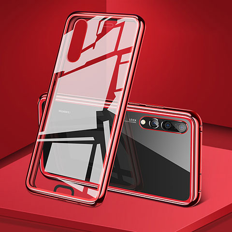 Custodia Lusso Alluminio Laterale Specchio 360 Gradi Cover T05 per Huawei P20 Pro Rosso