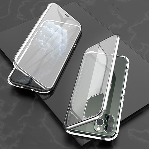 Custodia Lusso Alluminio Laterale Specchio 360 Gradi Cover T06 per Apple iPhone 11 Pro Argento