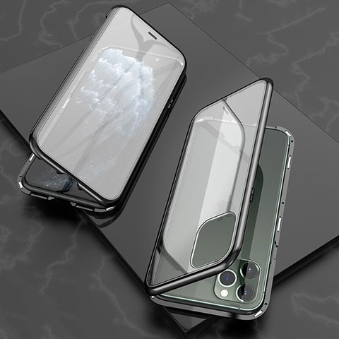 Custodia Lusso Alluminio Laterale Specchio 360 Gradi Cover T06 per Apple iPhone 11 Pro Max Nero