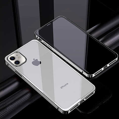 Custodia Lusso Alluminio Laterale Specchio 360 Gradi Cover T06 per Apple iPhone 12 Mini Argento