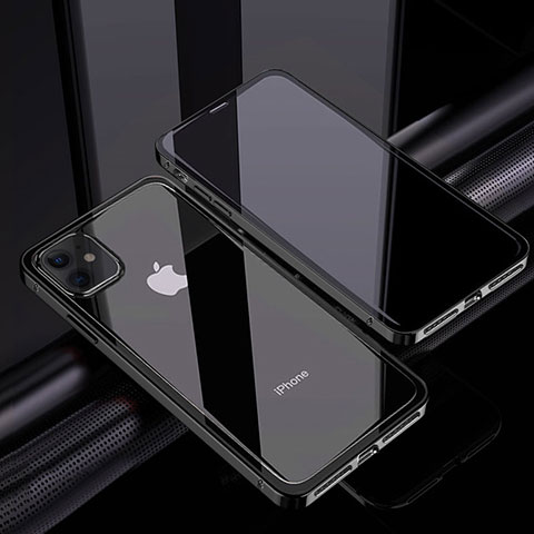 Custodia Lusso Alluminio Laterale Specchio 360 Gradi Cover T06 per Apple iPhone 12 Mini Nero
