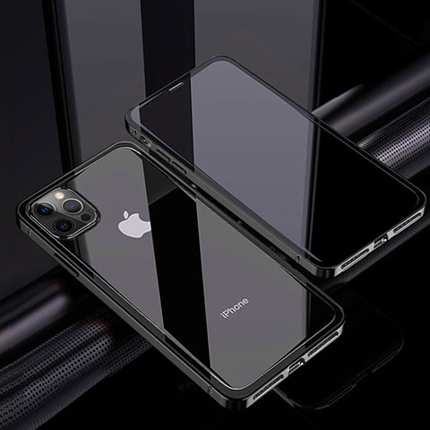 Custodia Lusso Alluminio Laterale Specchio 360 Gradi Cover T06 per Apple iPhone 12 Pro Nero