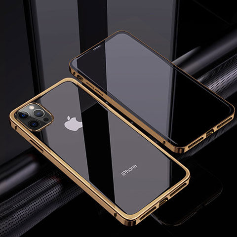 Custodia Lusso Alluminio Laterale Specchio 360 Gradi Cover T06 per Apple iPhone 12 Pro Oro