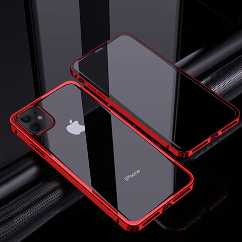 Custodia Lusso Alluminio Laterale Specchio 360 Gradi Cover T06 per Apple iPhone 12 Rosso