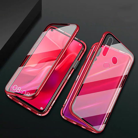 Custodia Lusso Alluminio Laterale Specchio 360 Gradi Cover T06 per Huawei Nova 4e Rosso