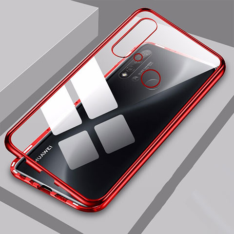 Custodia Lusso Alluminio Laterale Specchio 360 Gradi Cover T06 per Huawei Nova 5i Rosso