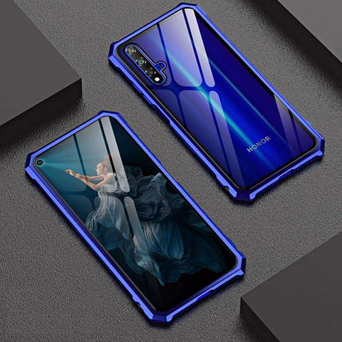 Custodia Lusso Alluminio Laterale Specchio 360 Gradi Cover T06 per Huawei Nova 5T Blu