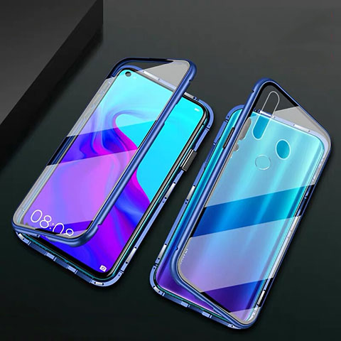 Custodia Lusso Alluminio Laterale Specchio 360 Gradi Cover T06 per Huawei P30 Lite Blu