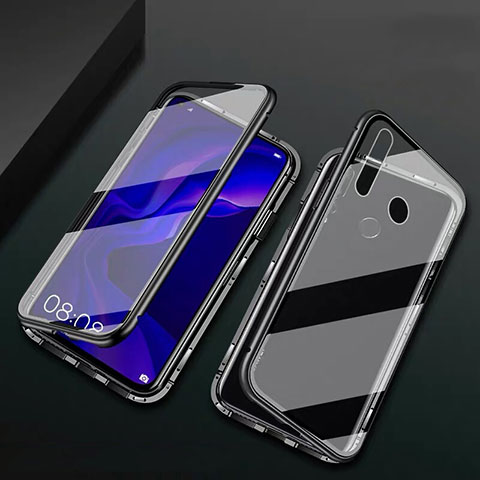 Custodia Lusso Alluminio Laterale Specchio 360 Gradi Cover T06 per Huawei P30 Lite Nero