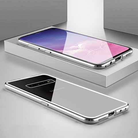 Custodia Lusso Alluminio Laterale Specchio 360 Gradi Cover T06 per Samsung Galaxy S10 5G Argento