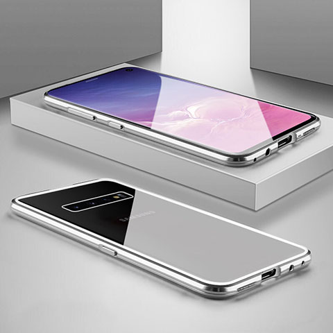 Custodia Lusso Alluminio Laterale Specchio 360 Gradi Cover T06 per Samsung Galaxy S10 Argento