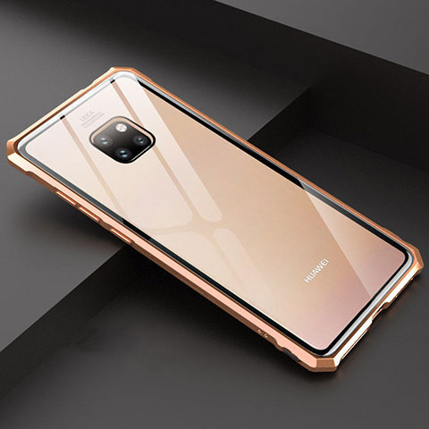 Custodia Lusso Alluminio Laterale Specchio 360 Gradi Cover T07 per Huawei Mate 20 Oro