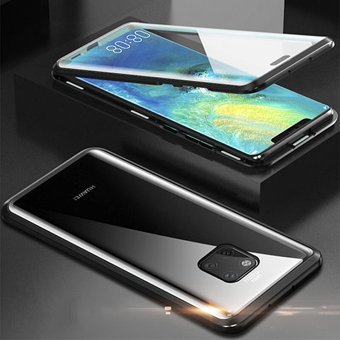 Custodia Lusso Alluminio Laterale Specchio 360 Gradi Cover T07 per Huawei Mate 20 Pro Nero