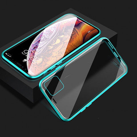 Custodia Lusso Alluminio Laterale Specchio 360 Gradi Cover T08 per Apple iPhone 11 Ciano