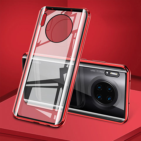 Custodia Lusso Alluminio Laterale Specchio 360 Gradi Cover T08 per Huawei Mate 30 Rosso