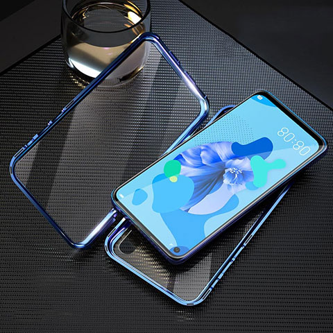 Custodia Lusso Alluminio Laterale Specchio 360 Gradi Cover T08 per Huawei Nova 5i Blu