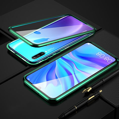 Custodia Lusso Alluminio Laterale Specchio 360 Gradi Cover T08 per Huawei P30 Lite Verde