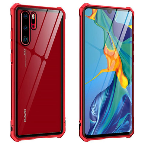 Custodia Lusso Alluminio Laterale Specchio 360 Gradi Cover T08 per Huawei P30 Pro Rosso