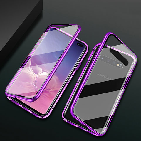 Custodia Lusso Alluminio Laterale Specchio 360 Gradi Cover T08 per Samsung Galaxy S10 Plus Viola