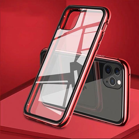Custodia Lusso Alluminio Laterale Specchio 360 Gradi Cover T10 per Apple iPhone 11 Pro Rosso