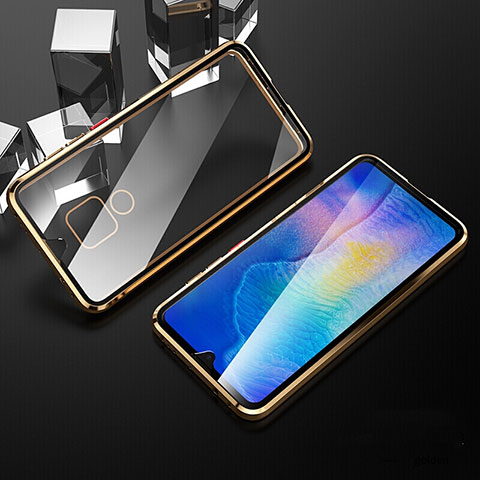 Custodia Lusso Alluminio Laterale Specchio 360 Gradi Cover T10 per Huawei Mate 20 Oro