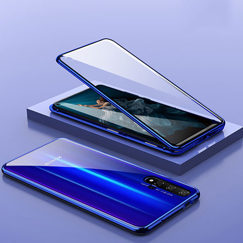 Custodia Lusso Alluminio Laterale Specchio 360 Gradi Cover T10 per Huawei Nova 5T Blu