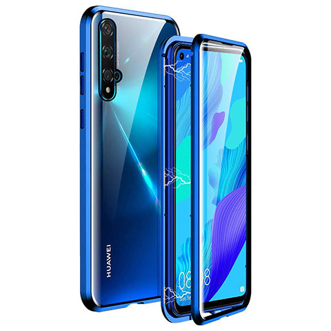 Custodia Lusso Alluminio Laterale Specchio 360 Gradi Cover T11 per Huawei Honor 20 Blu