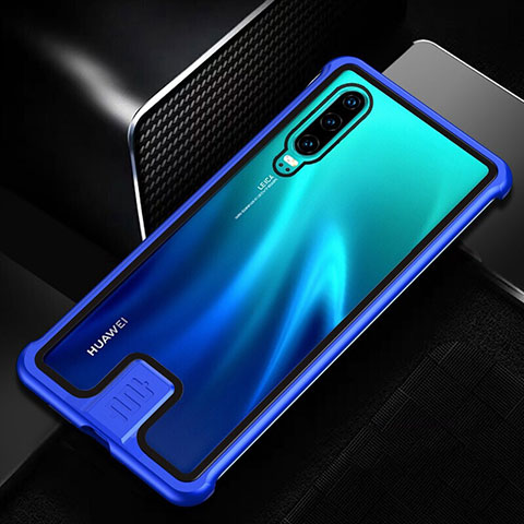 Custodia Lusso Alluminio Laterale Specchio 360 Gradi Cover T11 per Huawei P30 Blu