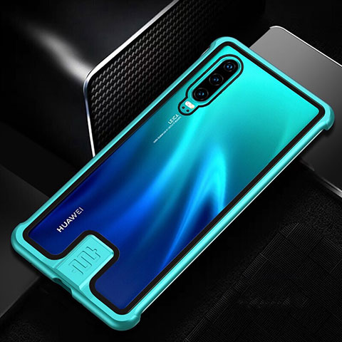 Custodia Lusso Alluminio Laterale Specchio 360 Gradi Cover T11 per Huawei P30 Ciano