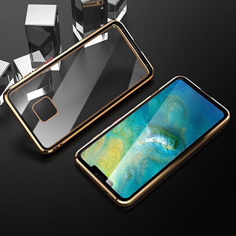 Custodia Lusso Alluminio Laterale Specchio 360 Gradi Cover T12 per Huawei Mate 20 Pro Oro