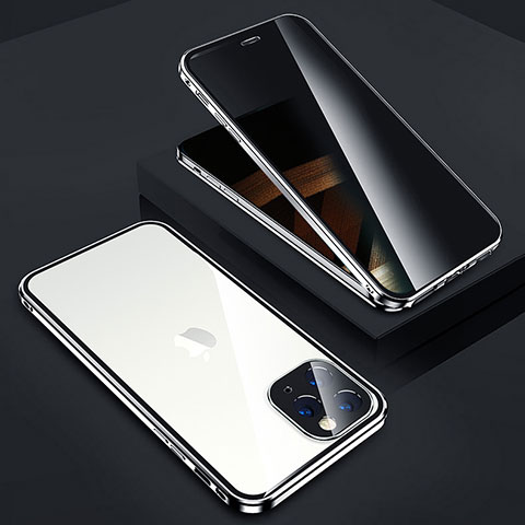 Custodia Lusso Alluminio Laterale Specchio 360 Gradi Cover Z05 per Apple iPhone 14 Pro Argento