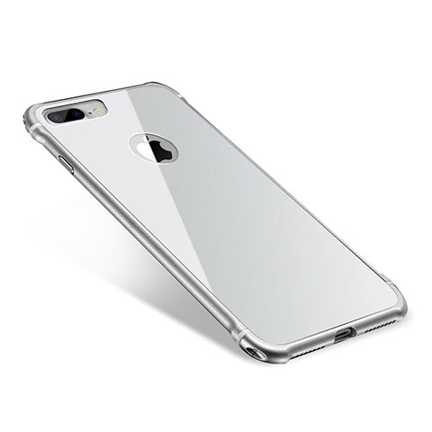 Custodia Lusso Alluminio Laterale Specchio Cover M01 per Apple iPhone 8 Plus Argento