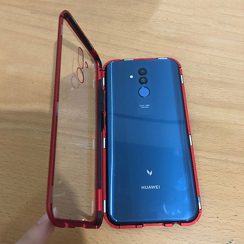 Custodia Lusso Alluminio Laterale Specchio Cover M01 per Huawei Mate 20 Lite Rosso