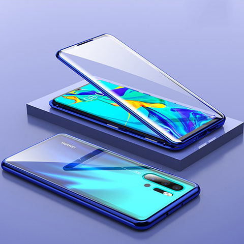 Custodia Lusso Alluminio Laterale Specchio Cover M01 per Huawei P30 Pro New Edition Blu