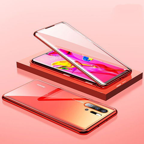 Custodia Lusso Alluminio Laterale Specchio Cover M01 per Huawei P30 Pro New Edition Rosso