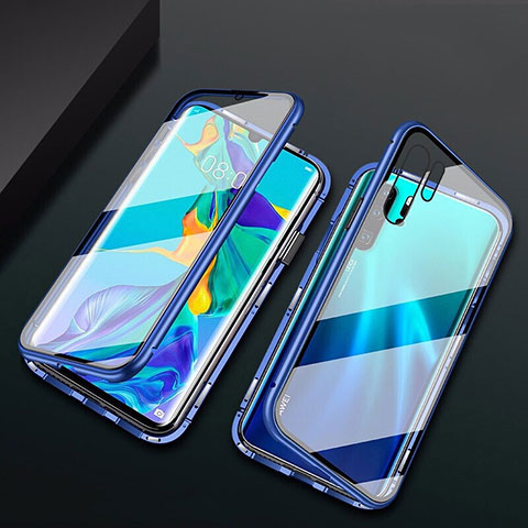 Custodia Lusso Alluminio Laterale Specchio Cover M02 per Huawei P30 Pro New Edition Blu