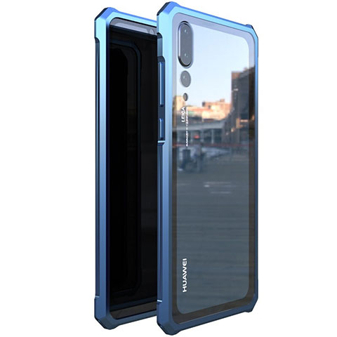 Custodia Lusso Alluminio Laterale Specchio Cover M03 per Huawei P20 Pro Blu
