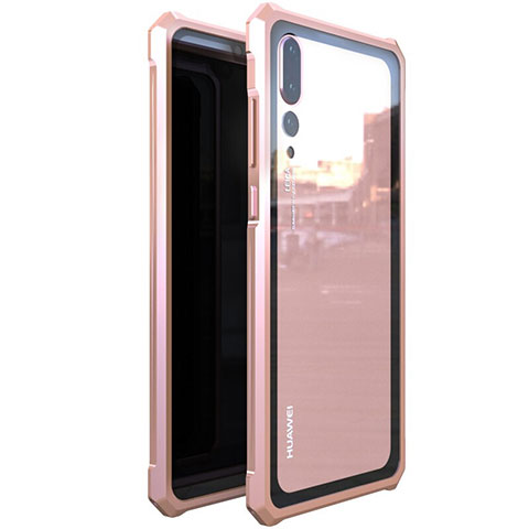 Custodia Lusso Alluminio Laterale Specchio Cover M03 per Huawei P20 Pro Oro Rosa