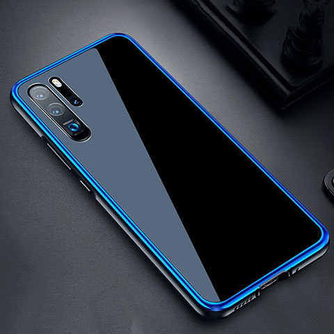 Custodia Lusso Alluminio Laterale Specchio Cover M03 per Huawei P30 Pro Blu