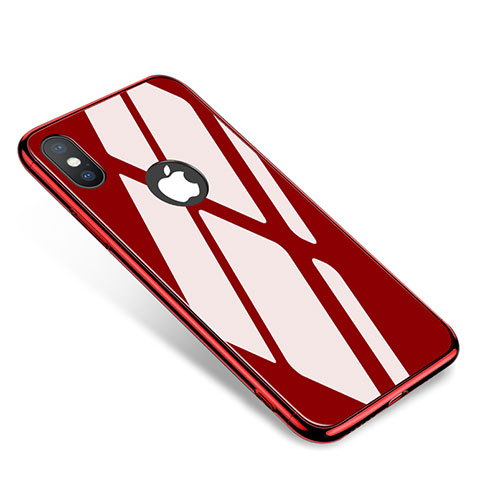 Custodia Lusso Alluminio Laterale Specchio Cover per Apple iPhone X Rosso