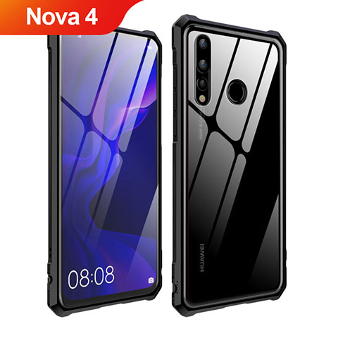 Custodia Lusso Alluminio Laterale Specchio Cover per Huawei Nova 4 Nero