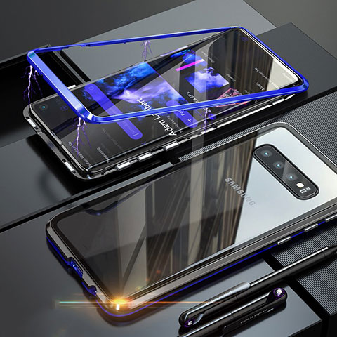 Custodia Lusso Alluminio Laterale Specchio Cover per Samsung Galaxy S10 5G Blu