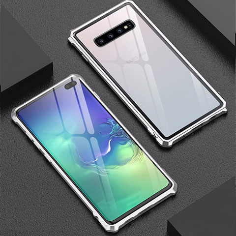 Custodia Lusso Alluminio Laterale Specchio Cover per Samsung Galaxy S10 Plus Argento