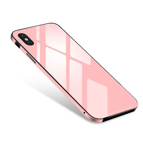 Custodia Lusso Alluminio Laterale Specchio Cover S01 per Apple iPhone X Rosa