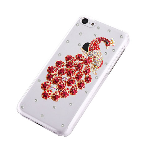 Custodia Lusso Diamante Strass Gioielli Pavone per Apple iPhone 5C Rosso