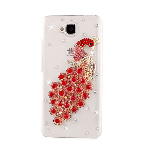 Custodia Lusso Diamante Strass Gioielli Pavone per Huawei Enjoy 5 Rosso