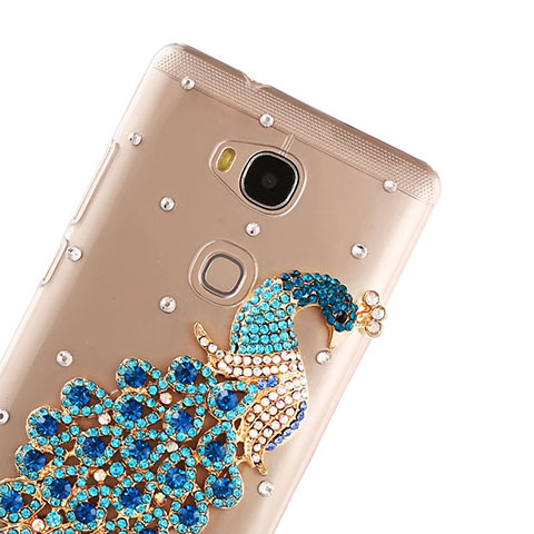 Custodia Lusso Diamante Strass Gioielli Pavone per Huawei GR5 Blu