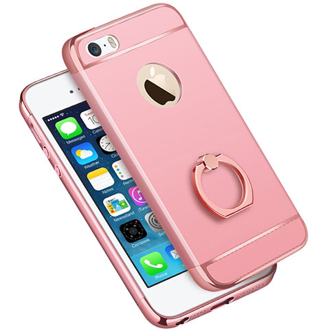 Custodia Lusso Metallo Laterale e Plastica con Anello Supporto A01 per Apple iPhone 5 Rosa